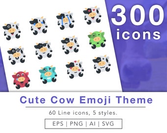 300 Cow Emoji icons // vector icons // bundle // instant download // website icons // blog icons // SVG // PNG // EPS // Ai // Clip art