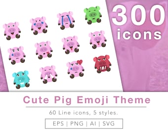 300 Cute Pig Emoji icons // vector icons // bundle // instant download // website icons // blog icons // SVG // PNG // EPS // Ai // Clip art