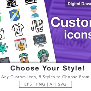 Aangepaste pictogrammen // Op maat gemaakte vectorpictogrammen // aanpassen // digitale download // gepersonaliseerde // blogpictogrammen // SVG // PNG // EPS // Ai // Illustraties