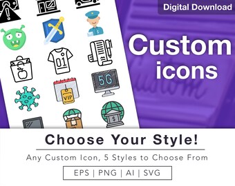 Custom Icons // Bespoke vector icons // customise // digital download // personalised // blog icons // SVG // PNG // EPS // Ai // Clip art