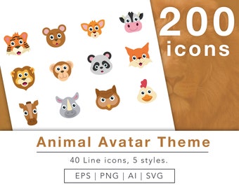 200 Cute Animal Avatar icons // vector icons // bundle // instant download // website icons // blog icons // SVG // PNG // EPS // Ai // Clip