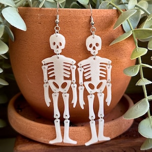 Wiggle Skeleton Earrings, Glitter Resin Dangle, Halloween Jewelry