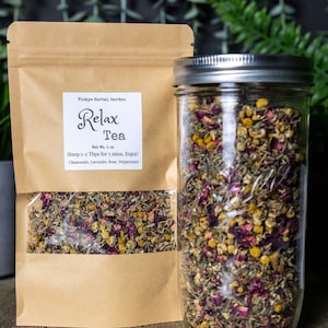 RELAX Herbal Tea Blend - Sleep + Anxiety Relief | Loose Leaf Tea | Lavender - Chamomile - Rose - Peppermint | Calm Tea