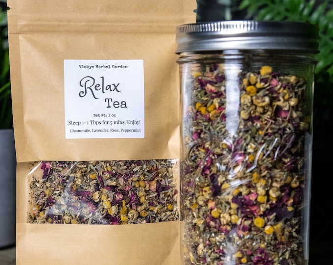Relax Herbal Tea Blend – Lavender, Chamomile, Rose, Peppermint - Tea Gift