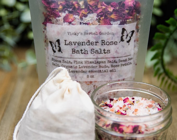 Lavender Rose Bath Salts- Botanical Bath | Aromatherapy | Magnesium Bath | Bath Herbs | Relaxing Bath Soak | Bath Tea | Floral Bath Soak