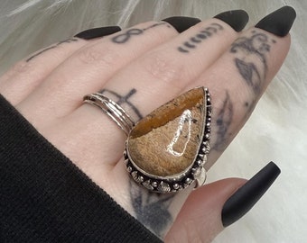 Picture Jasper Sterling Silver Ring - Teardrop Gemstone, US Size 8