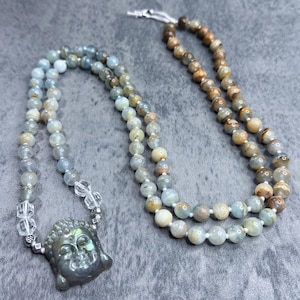 COMMUNICATION & BALANCE 108 Count Mala Necklace, Gemstone Mala for Meditation, Prayer Beads, Yoga Meditation Necklace