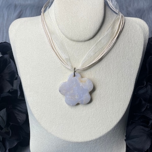 Flower Agate Pendant Necklace: Cream Organza, 18 inch