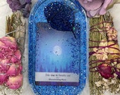 Handmade Tarot Card resin tray - Take Time To Breathe Out - Disseminating Moon - Resin Art - Resin Jewelry Tray - Tarot Card Jewelry Dish