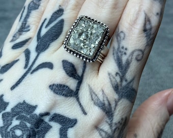 Apache Pyrite Sterling Silver Ring, Size 9