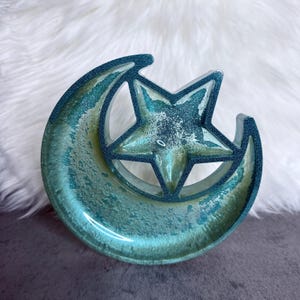 Star and Moon Resin Dish, Glitter Jewelry Dish, Jewelry Dish, Ring Dish, Crystal Storage Dish, Moon Dish, Star Dish, Jewelry Storage