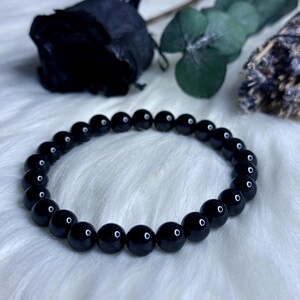 8&quot; Black Obsidian Beaded Bracelet, Black Obsidian, Bracelet for Him, Unisex Bracelet, Stretch Bracelet, Beaded Bracelet, Bracelet Gift