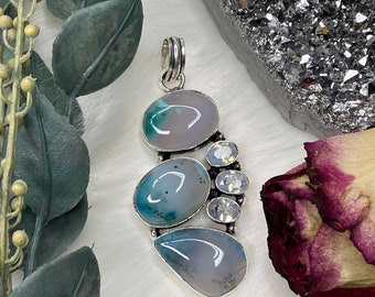 Dendritische opaal en opaliet sterlingzilveren hanger