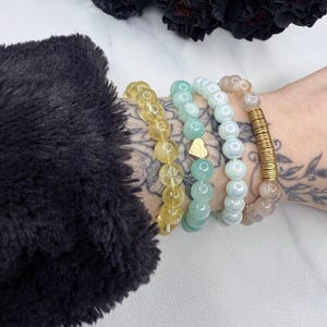 MANIFEST & INSPIRATION Bracelet Set - Flower Agate Bracelet - Citrine Bracelet - Angelite Bracelet - Beaded Stretch Bracelet Stack
