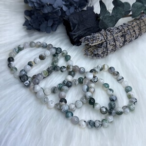 Tree Agate Beaded Bracelet, Agate Bracelet