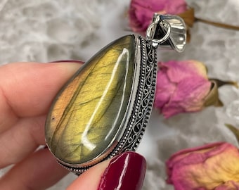 Flashy Labradorite Sterling Silver Pendant - 2.38"
