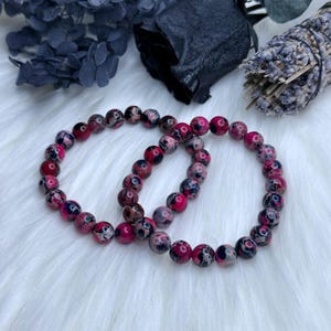 Red Black Jasper Beaded Bracelet, Jasper Bracelet
