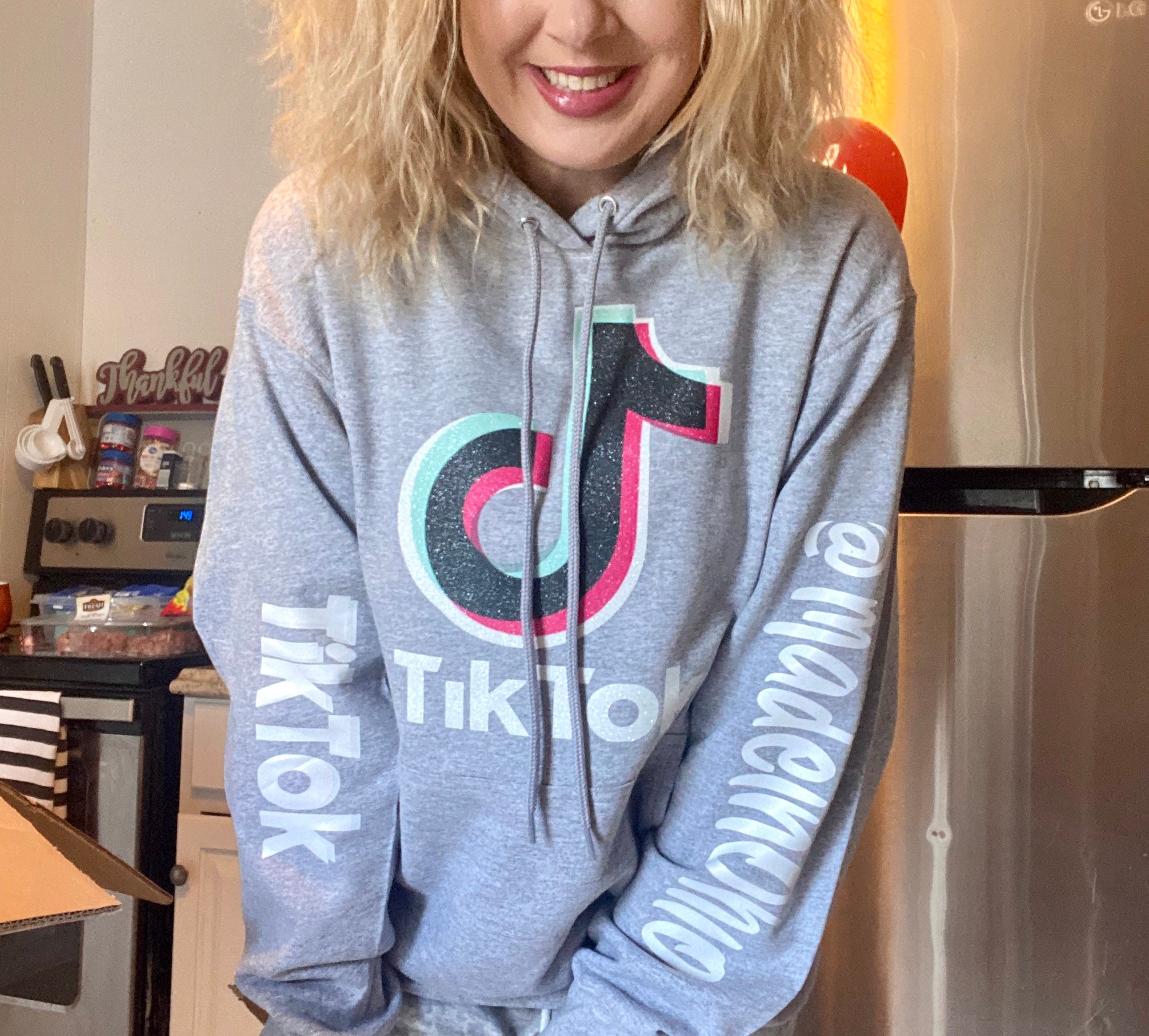 Gray sparkle printed tiktok hoodie Etsy