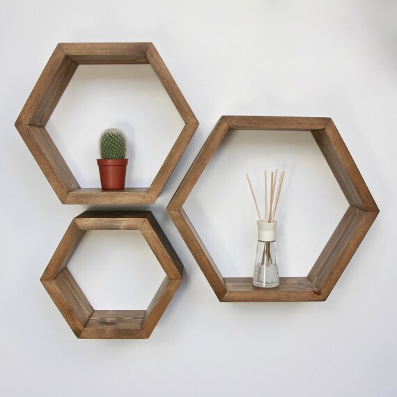 Handmade Wooden Hexagon Shelves set of 3 Hexagon shelves Etsy