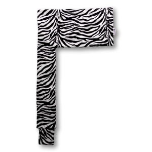 May include: A black and white zebra print arm pillow. The pillow is shaped like a long, narrow rectangle with a curved top. It is made of soft, plush fabric.