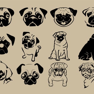 PUG DOG BUNDLE svg, pug clipart, dog breed designs, Pug life svg and png cut file