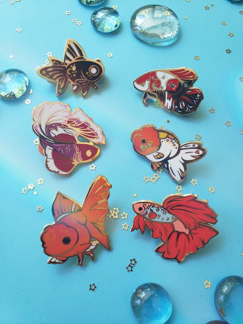 Fancy Goldfish and Fancy Betta Fish Enamel Pin Set / Cute Etsy