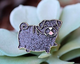 Molliger Mops Pin - Black Glitter (Ralph)