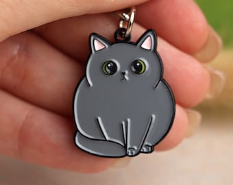 Chubby Cat Keyring - Grey (Henry)