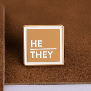 He / They Pronoun Pin - Clay / Soft Enamel