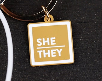 She / They Pronoun Keyring - Clay / Soft Enamel