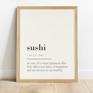 Sushi definition, sushi printable, dictionary print, sushi wall art printable, gift for sushi lover, home decor, dorm decor, office decor