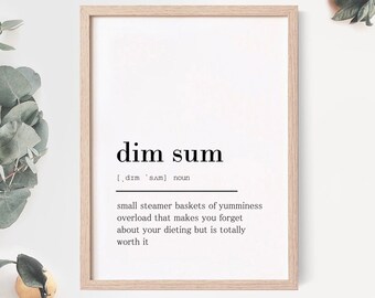 Dim sum definition, dim sum printable, dictionary print, gift for dim sum lovers, dim sum gift, office decor, home decor