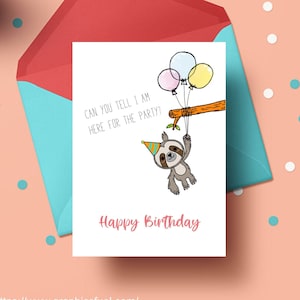 Sloth birthday card instant download, cute birthday card printable, sloth birthday card digital print, cute sloth birthday card printable