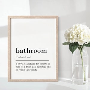 Funny bathroom decor, Bathroom definition print, bathroom quote wall art printable, gift for parents, parenthood gift, dictionary print