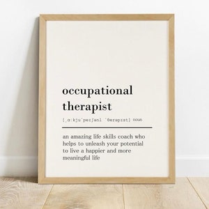 OT maand cadeau, ergotherapeut definitie print, kunst aan de muur afdrukbaar, woordenboek print, ergotherapie cadeau, digitale kunst