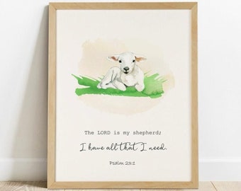 Psalm 23 De Heer is mijn herder kunst aan de muur schrift kwekerij schrift muur kunst afdrukbare Bijbel vers muur kunst afdrukken kwekerij schrift afdrukken