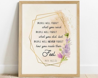 Cita de bondad imprimible, cita de Maya Angelou, estampado floral de acuarela, arte de pared motivacional, impresión inspiradora, decoración de dormitorio u oficina
