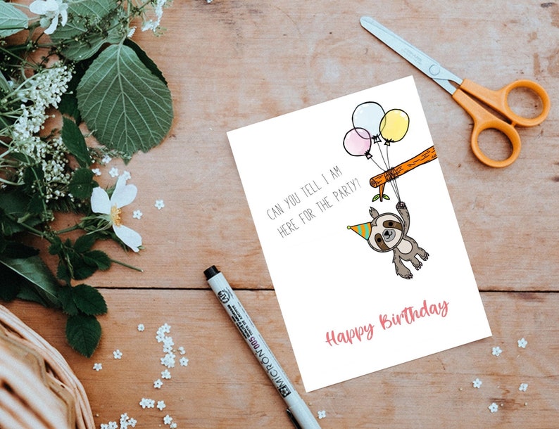 Sloth Birthday Card Instant Download, Cute Birthday Card Printable ...