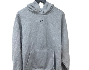 Distressed VINTAGE 90s Nike Center Swoosh Hoodie Grey Men s XXL