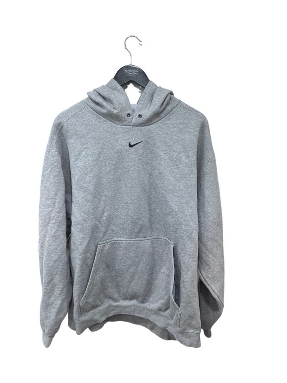 Distressed VINTAGE 90s Nike Center Swoosh Hoodie Grey Men's XXL