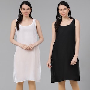 Ada Multi Colors Terri Voile Cotton Slips Camisole for Women Solid Sleeveless Cami Inner Chemise Combo Pack of 2