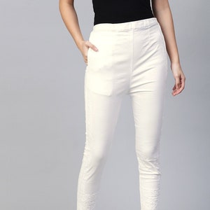 ADA Indian Handcrafted Lucknowi Chikankari Cotton Trouser/Pant/Palazzo for Women Casual Wear Lowers with Ethnic motifs
