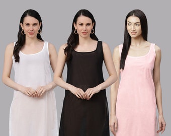 Ada Lucknawi Chikankari Multi Colors Reine Baumwolle Slips/Camisole Slips für Frauen, Inner Combo of 3, Geschenk für sie unterkleid