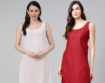 Ada Terri-voile Katoenen Slips Hemdje voor Vrouwen Zachte Comfortabele Binnenhemd Knielengte Nachthemd Combo Set van 2 gratis verzending