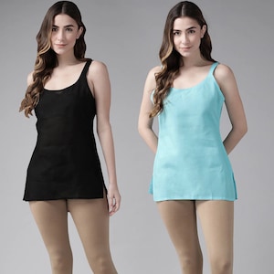 Ada Terri voile Cotton Slips Camisole for Women Soft Comfortable Inner chemise Nightdress Combo Set of 2