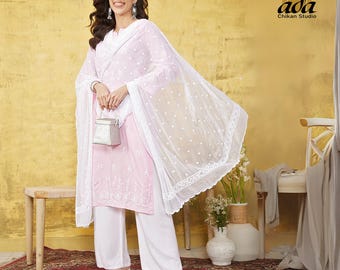 Stola Dupatta in chiffon Chikankari ricamata a mano Ada per donna: sciarpa etnica indiana