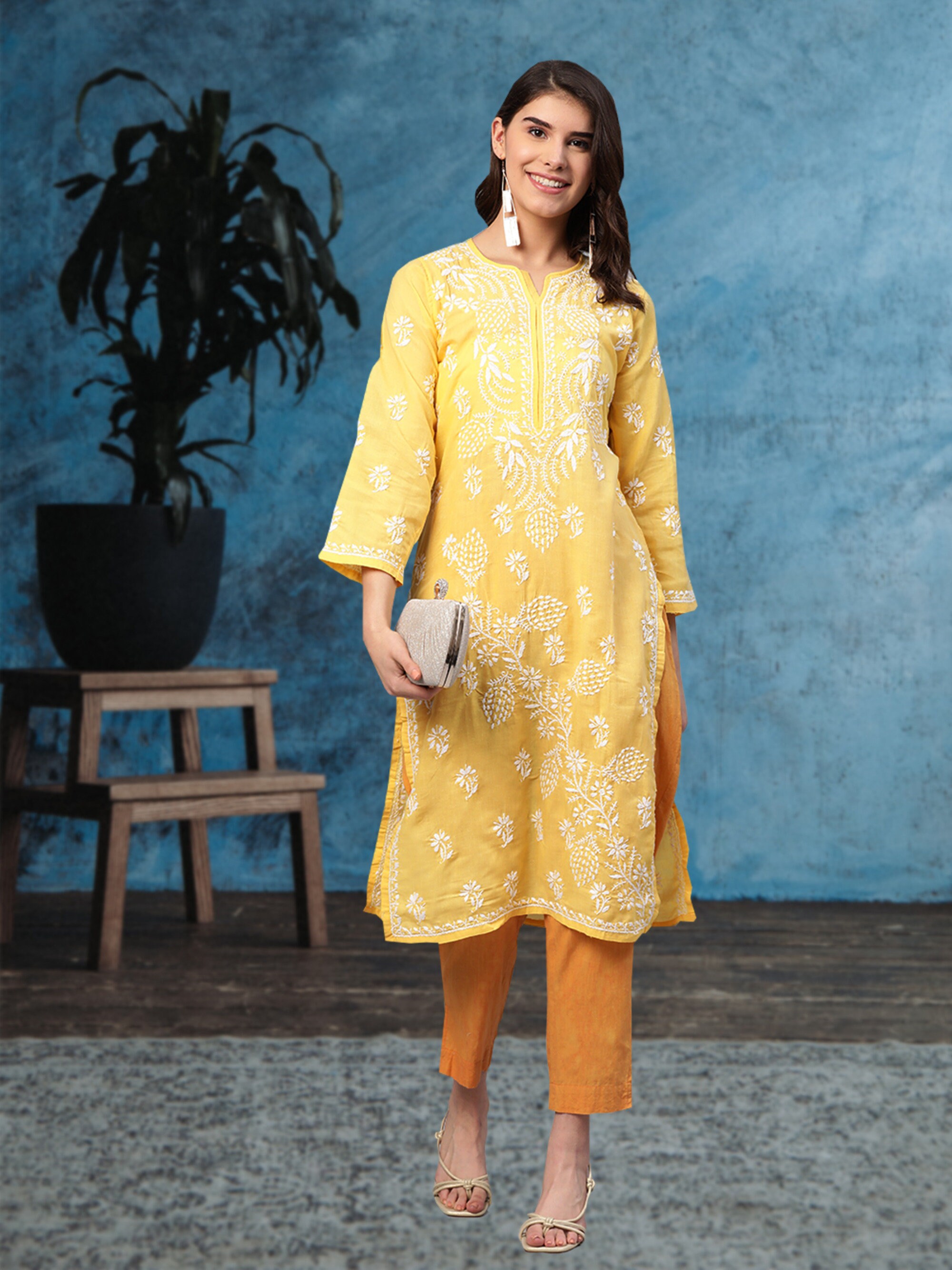 Ada Indian Hand Embroidered Designer Cotton Chikankari Work