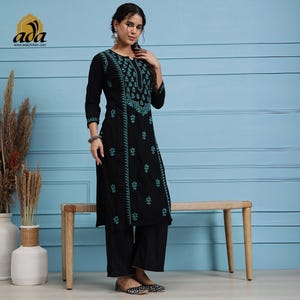 Ada Hand Embroidered Chikankari Cotton Kurta Kurti Indian Traditional Outfit Straight Top Shirt Kameez for Women Plus size Chikan 4x Tunics