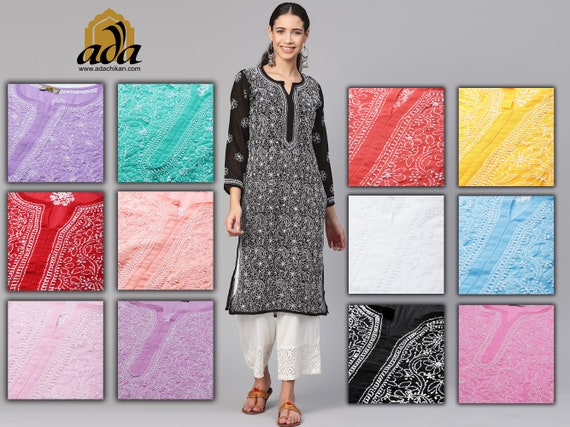 ADA Women Green & White Ethnic Motifs Chikankari Embroidered Handloom Kurti  Price in India, Full Specifications & Offers | DTashion.com