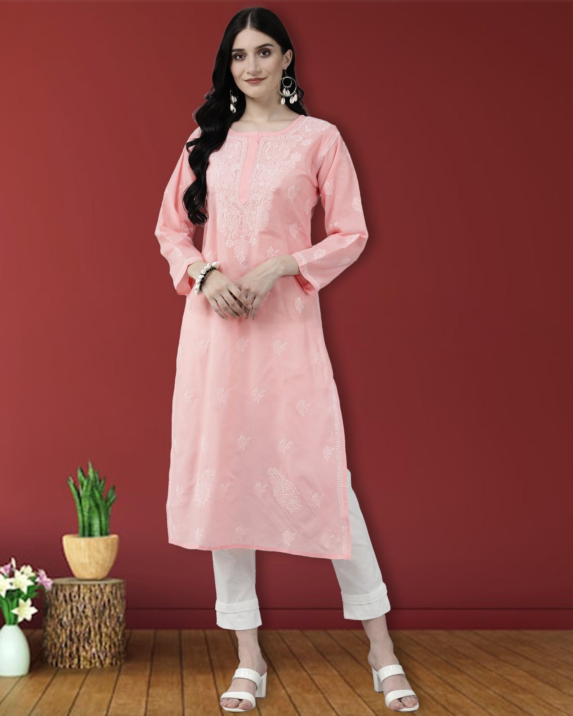 Ada Hand Embroidered Chikankari Cotton Kurta For Women - Black Straight Cut Tunic (Length 46") - View #13